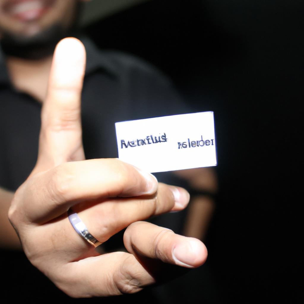 Person holding virtual business card